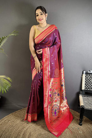 Wine Paithani Woven Silk Saree (ND308)