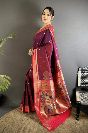 Wine Paithani Woven Silk Saree (ND308)