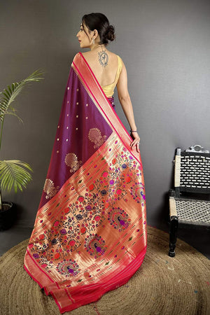 Wine Paithani Woven Silk Saree (ND308)