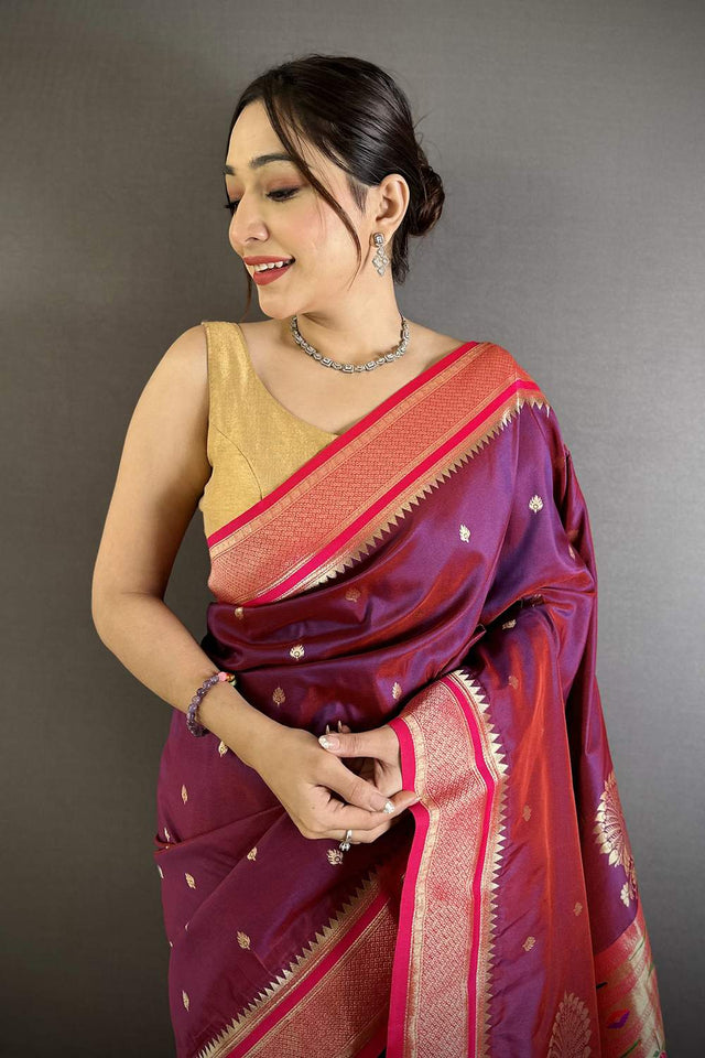 Wine Paithani Woven Silk Saree (ND308)