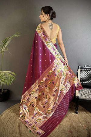 Maroon Paithani Floral Woven Silk Saree (ND402)