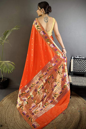 Orange Paithani Floral Woven Silk Saree (ND403)