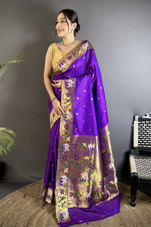 Purple Paithani Floral Woven Silk Saree (ND405)