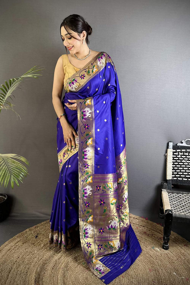Royal Blue Paithani Floral Woven Silk Saree (ND406)