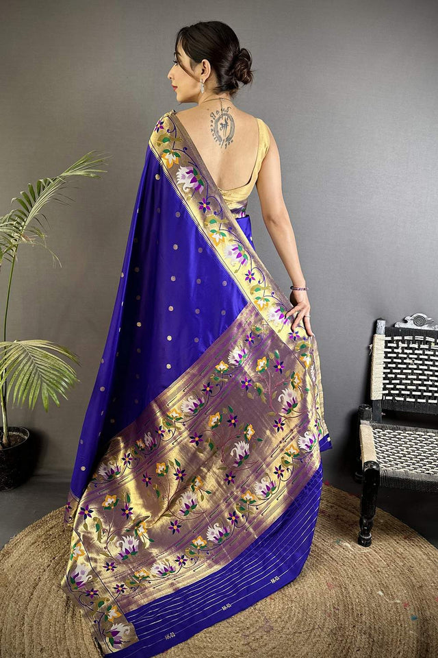 Royal Blue Paithani Floral Woven Silk Saree (ND406)
