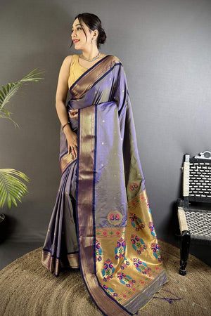 Lavender Paithani Peacock Woven Silk Saree (ND501)