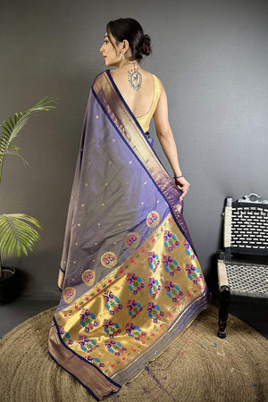 Lavender Paithani Peacock Woven Silk Saree (ND501)