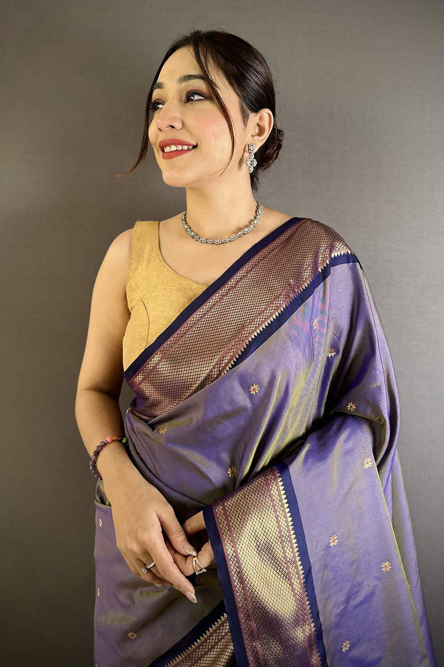 Lavender Paithani Peacock Woven Silk Saree (ND501)