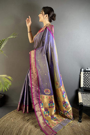 Purple Paithani Peacock Woven Silk Saree (ND503)