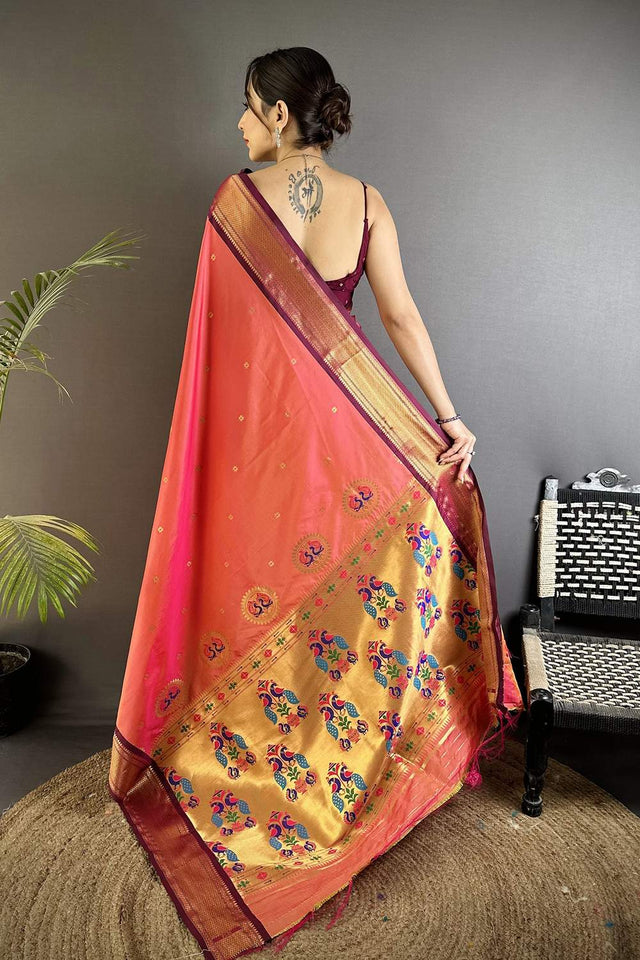 Orange Paithani Peacock Woven Silk Saree (ND506)