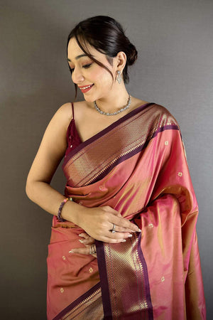 Pink Paithani Peacock Woven Silk Saree (ND507)