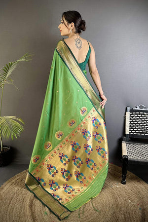 Green Paithani Peacock Woven Silk Saree (ND509)
