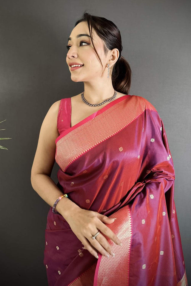 Wine Paithani Peacock Woven Silk Saree (ND603)