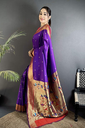 Purple Paithani Peacock Woven Silk Saree (ND605)