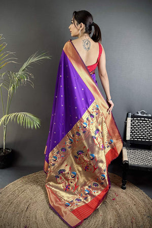 Purple Paithani Peacock Woven Silk Saree (ND605)