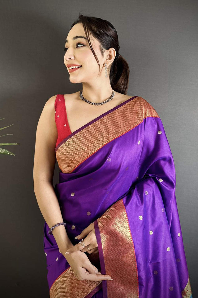 Purple Paithani Peacock Woven Silk Saree (ND605)