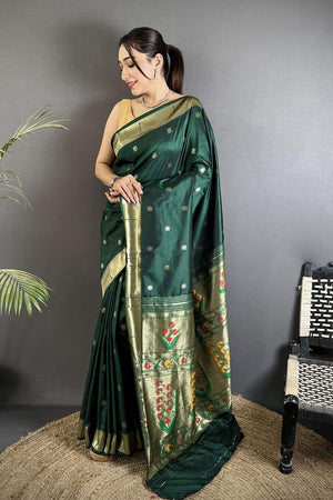 Green Paithani Floral Woven Silk Saree (ND701)