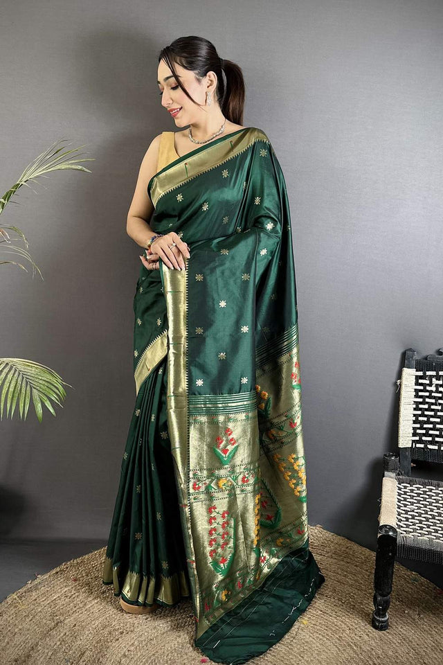 Green Paithani Floral Woven Silk Saree (ND701)