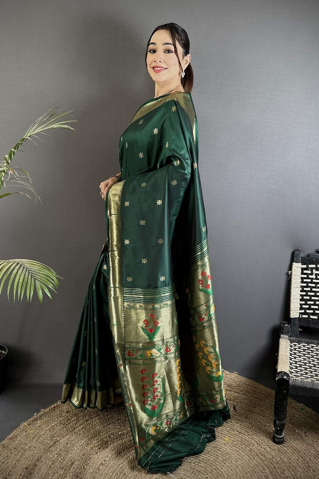 Green Paithani Floral Woven Silk Saree (ND701)