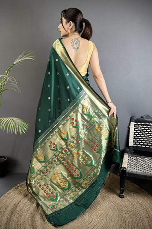 Green Paithani Floral Woven Silk Saree (ND701)