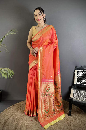 Orange Paithani Floral Woven Silk Saree (ND702)