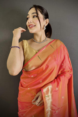 Orange Paithani Floral Woven Silk Saree (ND702)