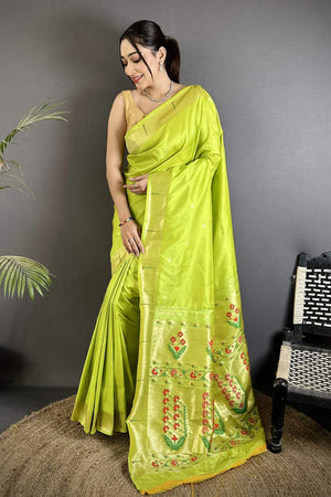Green Paithani Floral Woven Silk Saree (ND703)