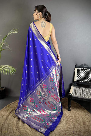 Royal Blue Paithani Floral Woven Silk Saree (ND704)