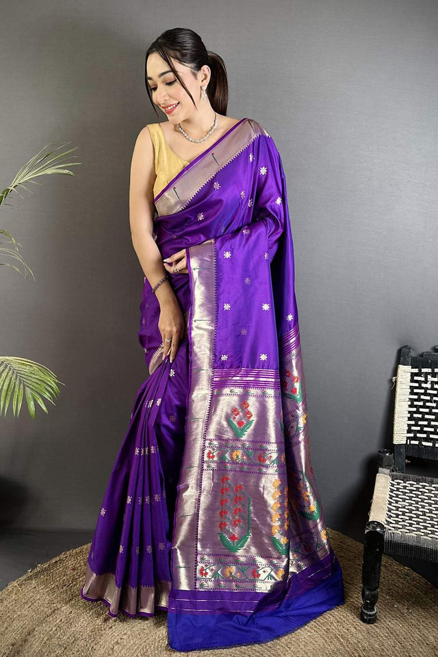Purple Paithani Floral Woven Silk Saree (ND705)