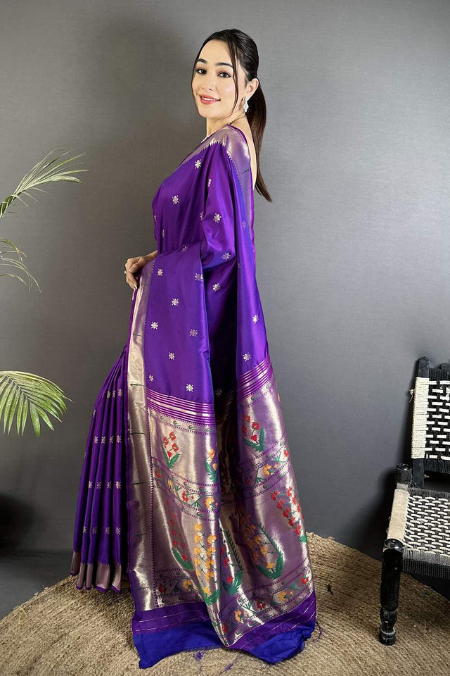 Purple Paithani Floral Woven Silk Saree (ND705)