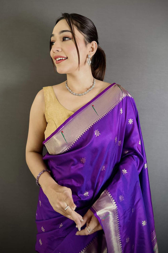 Purple Paithani Floral Woven Silk Saree (ND705)