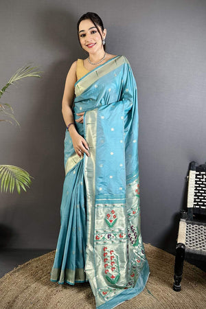 Blue Paithani Floral Woven Silk Saree (ND706)