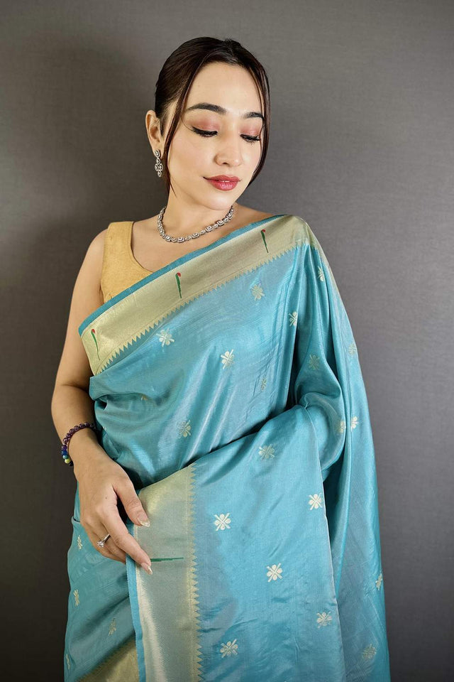 Blue Paithani Floral Woven Silk Saree (ND706)