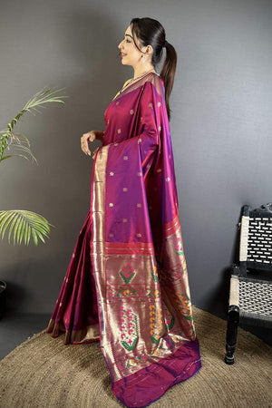 Magenta Paithani Floral Woven Silk Saree (ND707)