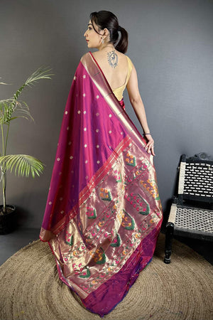 Magenta Paithani Floral Woven Silk Saree (ND707)