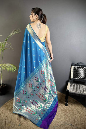 Blue Paithani Floral Woven Silk Saree (ND709)