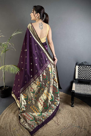 Wine Paithani Floral Woven Silk Saree (ND710)