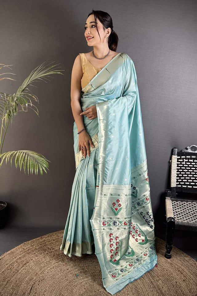 Blue Paithani Floral Woven Silk Saree (ND712)