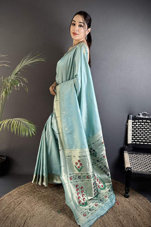 Blue Paithani Floral Woven Silk Saree (ND712)