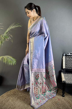 Lavender Paithani Floral Woven Silk Saree (ND713)