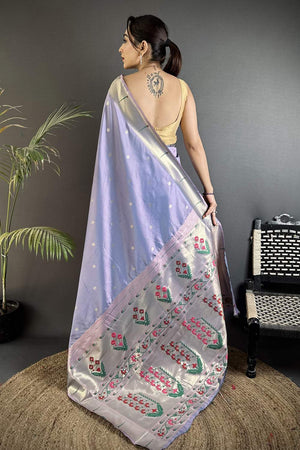 Lavender Paithani Floral Woven Silk Saree (ND713)