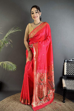Dark Pink Paithani Floral Woven Silk Saree (ND715)