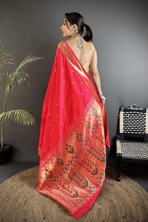 Dark Pink Paithani Floral Woven Silk Saree (ND715)