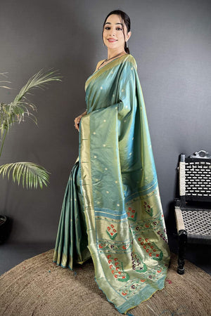 Green Paithani Floral Woven Silk Saree (ND716)