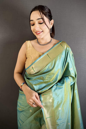 Green Paithani Floral Woven Silk Saree (ND716)