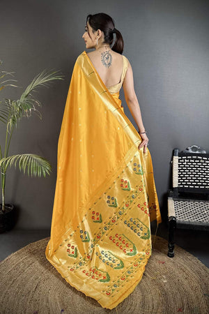 Yellow Paithani Floral Woven Silk Saree (ND718)