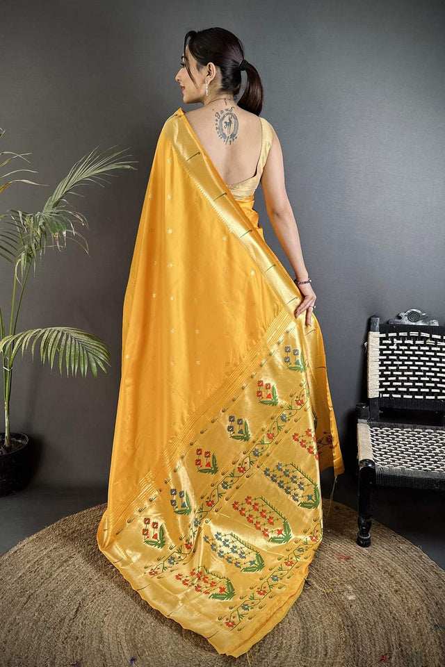 Yellow Paithani Floral Woven Silk Saree (ND718)