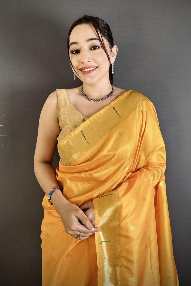 Yellow Paithani Floral Woven Silk Saree (ND718)