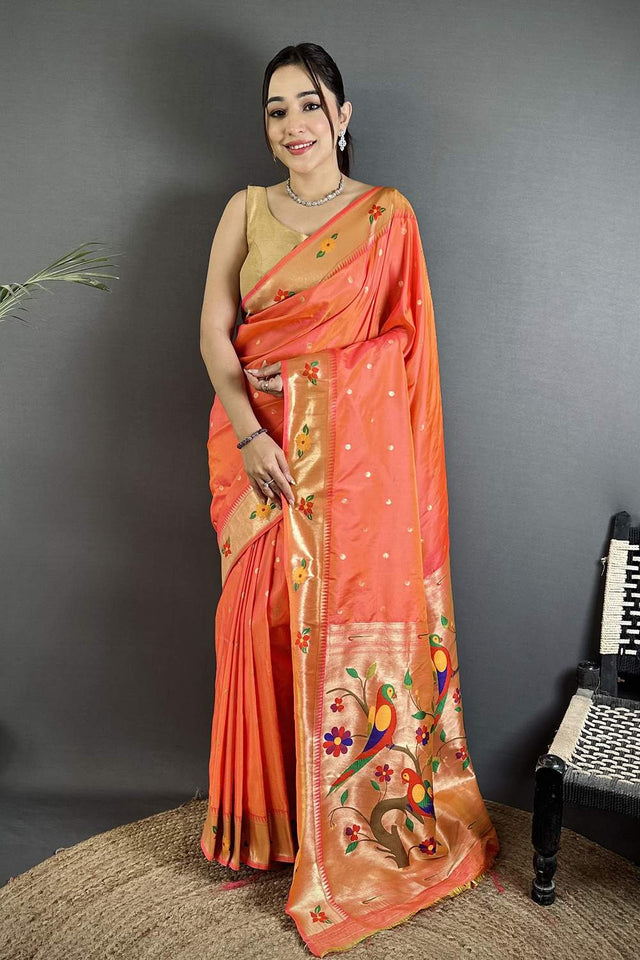 Orange Paithani Woven Silk Saree (ND801)