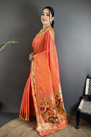 Orange Paithani Woven Silk Saree (ND801)